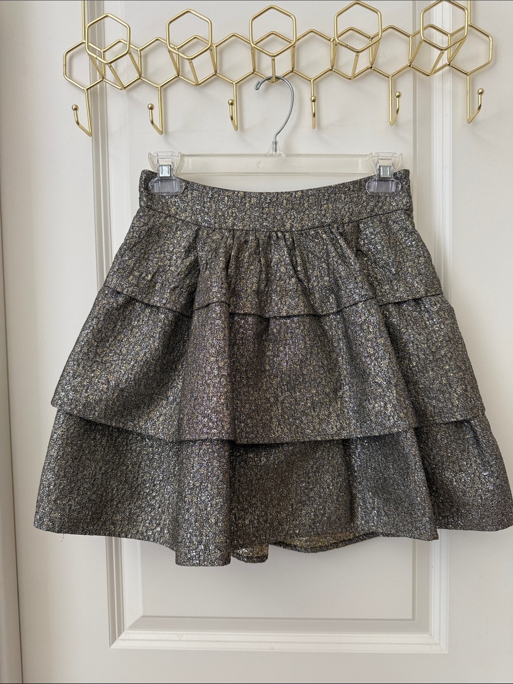 Diane Von Furstenberg Metallic Tiered Skater Skirt - Silver